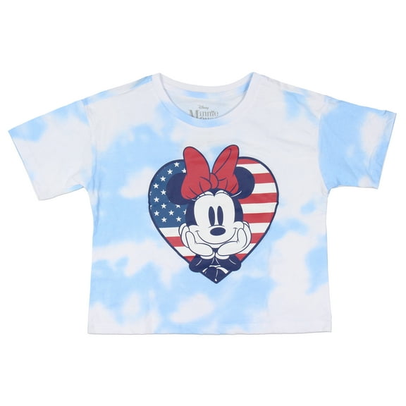 Disney Girls' Minnie Mouse American Flag Heart Tie-Dye Cropped Kids T-Shirt