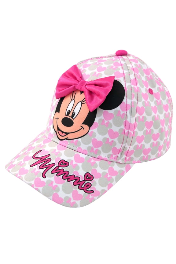 Girls' Minnie Mouse Baseball Cap – 3D Bow Curved Brim Strap Back Hat (4-7)