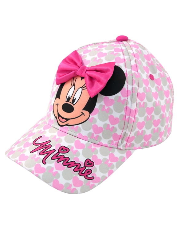 Girls' Minnie Mouse Baseball Cap – 3D Bow Curved Brim Strap Back Hat (4-7)