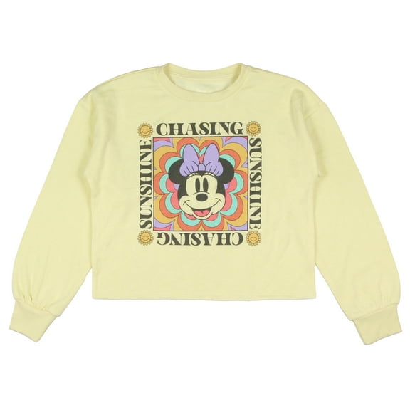 Disney Girls' Minnie Mouse Chasing Sunshine Cropped Raw-Edge Kids Crewneck Sweatshirt