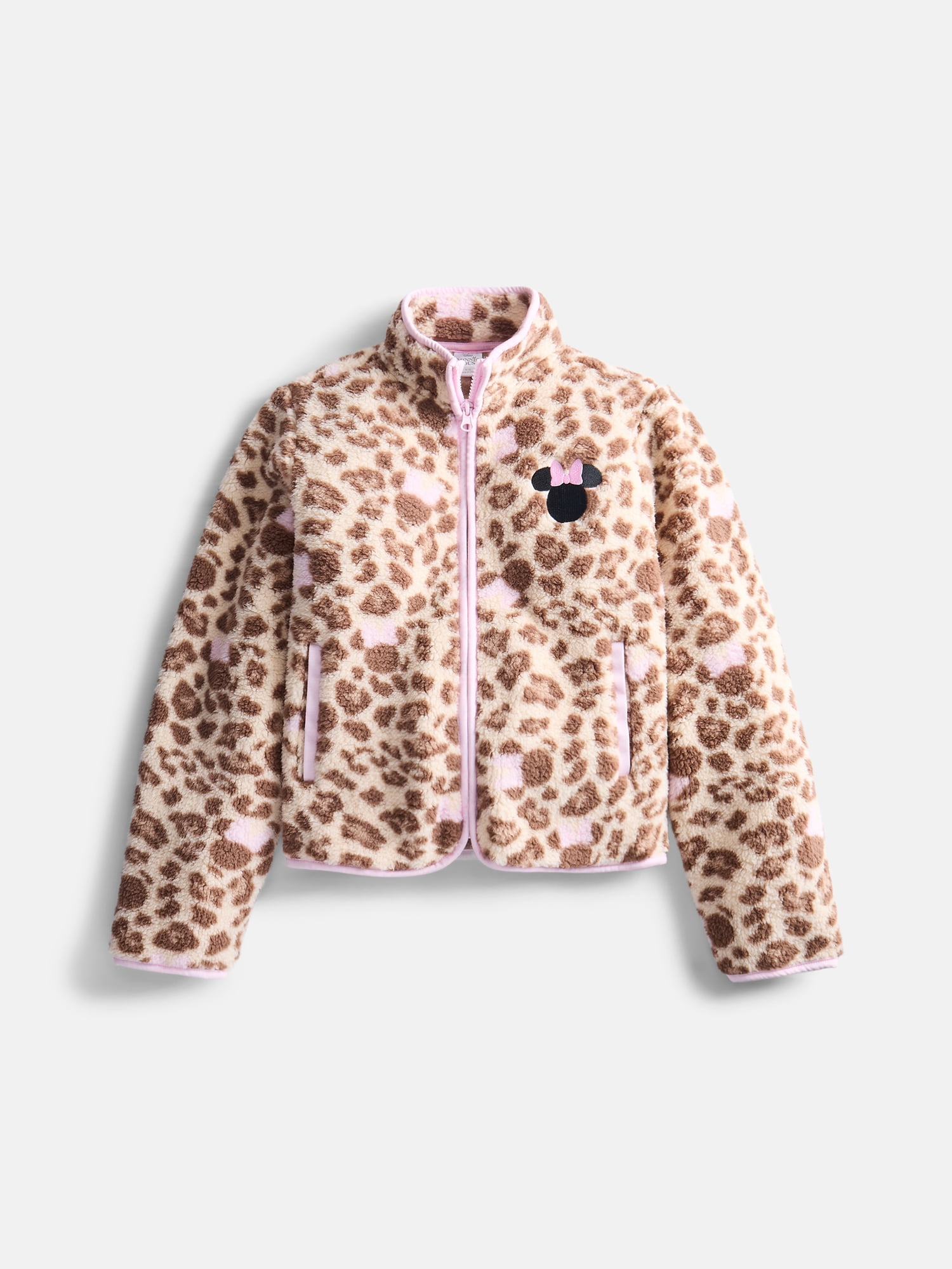 Disney Girls Minnie Mouse Cheetah Print Fleece Zip Up Jacket, Size 4-16