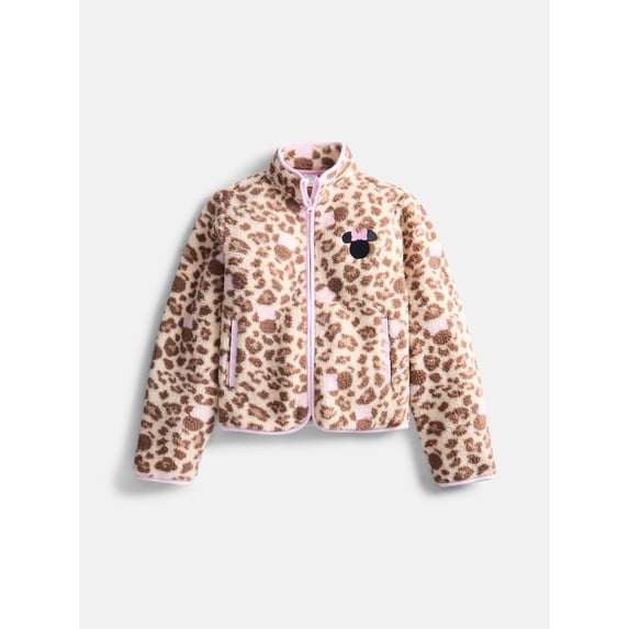 Disney Girls Minnie Mouse Cheetah Print Fleece Zip Up Jacket, Size 4-16