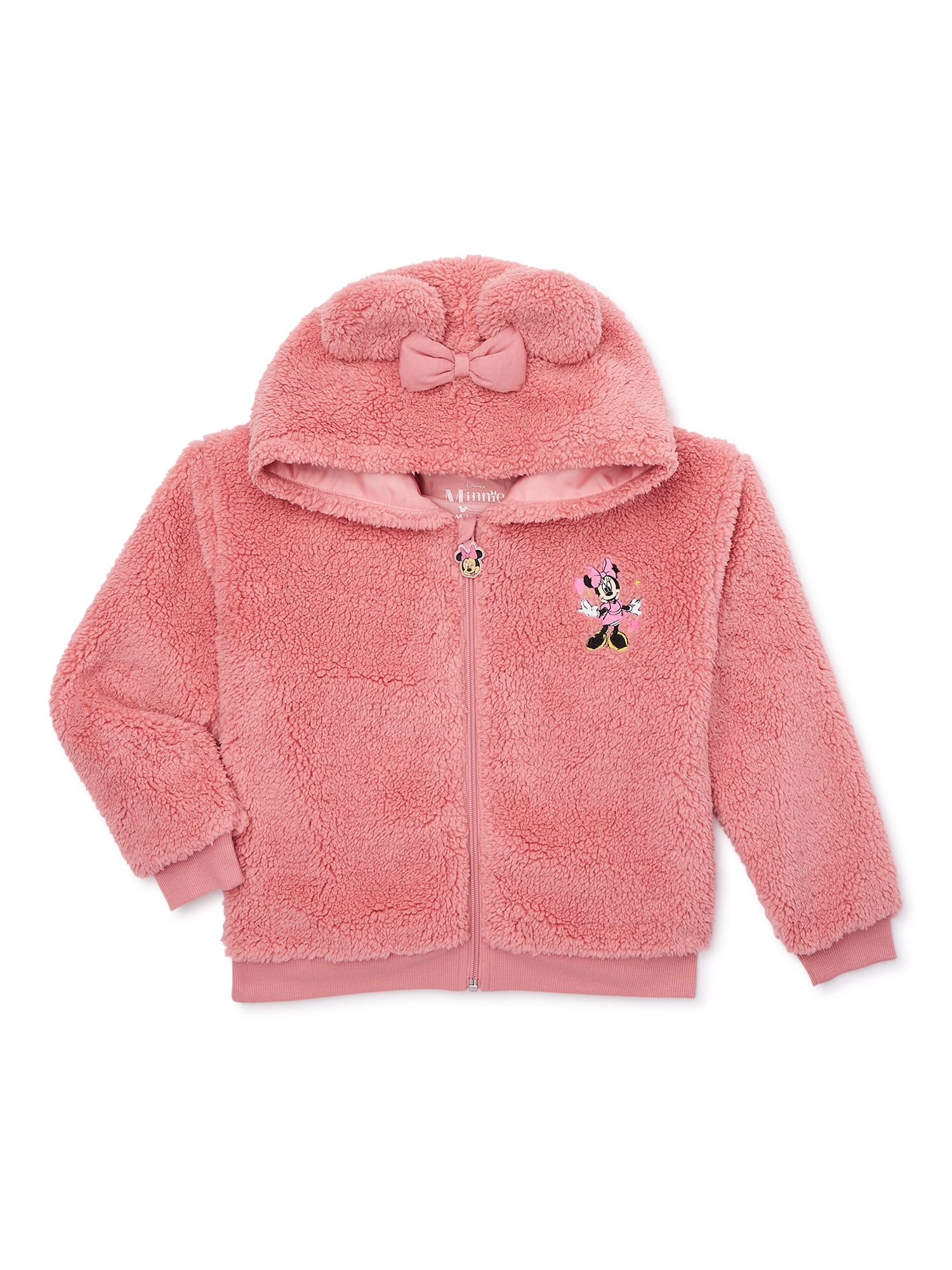 Disney Girls’ Minnie Mouse Faux Sherpa Zip-Up Hoodie, Sizes 4-16 ...