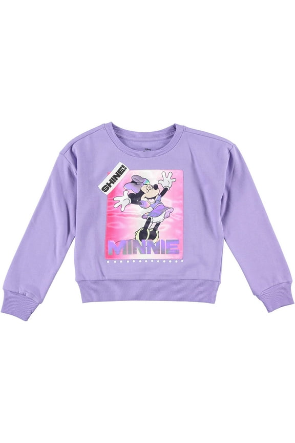 Minnie Mouse Girls Sweatshirt -Jumbo Print and Embroidery Minnie Mouse Sweater- Sizes 4-16