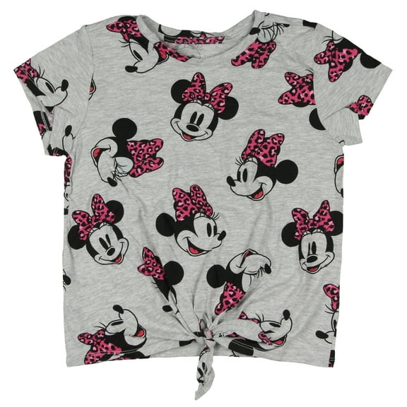 Disney Girls' Minnie Mouse Leopard Bow Allover Design Tie-Front Kids T-Shirt