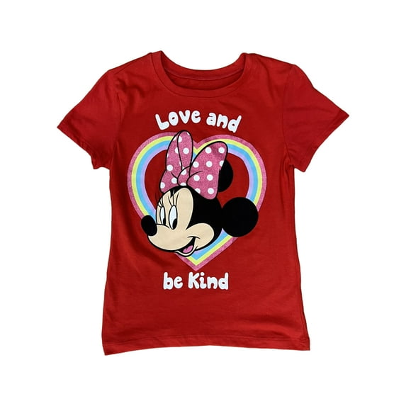 Disney Girls Minnie Mouse Love & Be Kind Red Valentines Day Shirt XL (14-16)