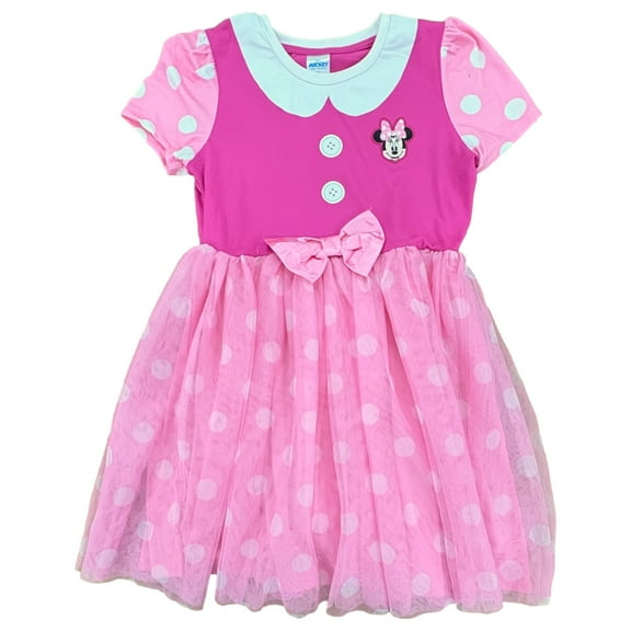 Disney Girls Mickey & Friends Minnie Mouse Pink Polka Dot Tutu Dress 7-8