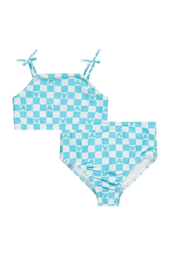 Girls Minnie Mouse Swimwear Bikini Set, Printed Bathing Suit for Girls and Teens Blue - S