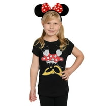 Disney Girls Minnie Mouse T-Shirt & Ears Set Detachable Cape Costume Tee Black