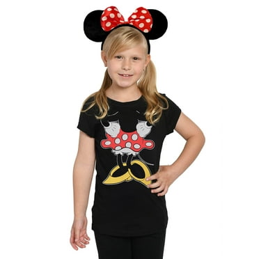 Disney Girls Minnie Mouse T-Shirt & Ears Set Detachable Cape Costume Tee Black