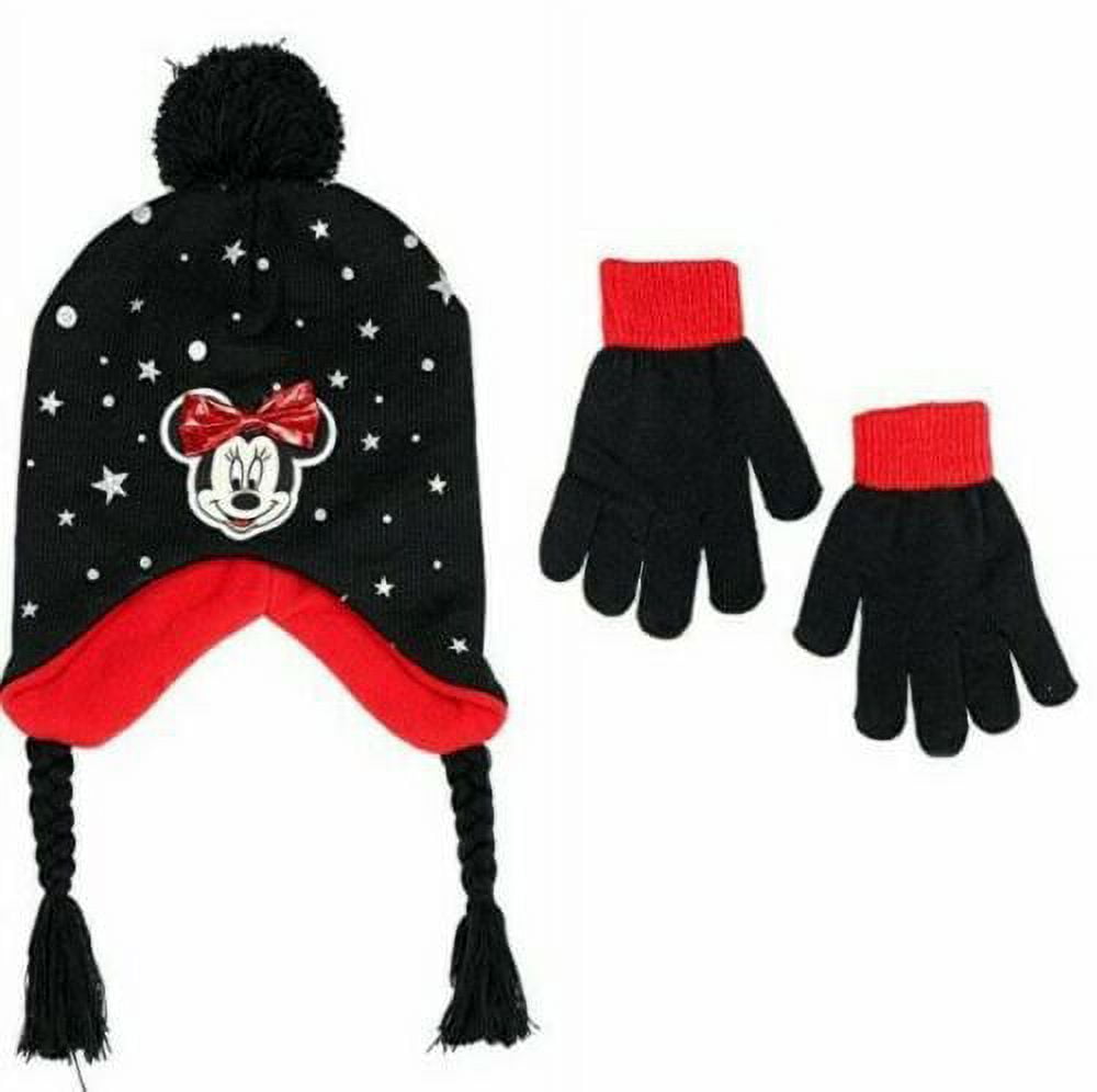 Disney Girls Minnie Mouse Winter Stars Beanie Hat and Glove Set 47 YRS