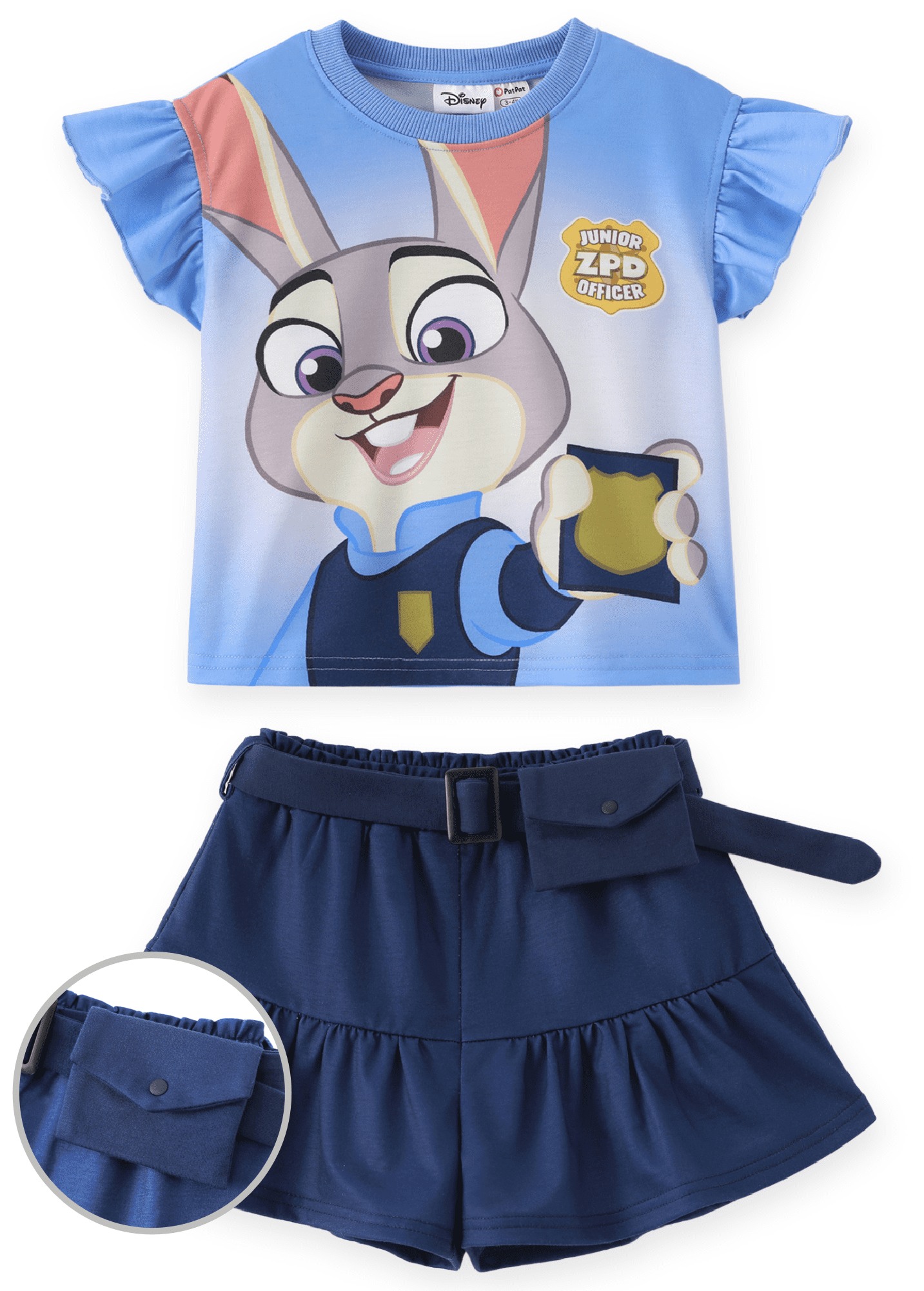 Disney Girls Outfits Zootopia Judy Hopps Graphic Crop Tee and Belted Shorts with Mini Bag 3pcs Easter Kids 8-9Y