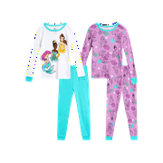 Girls' Pajamas - 4 Piece Disney Princess, Lilo & Stitch Long Sleeve Snug Fit Pants Set (2T-10)