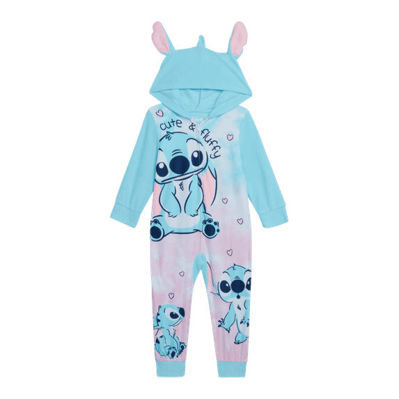 Disney Girls' Pajamas - Frozen, Lilo & Stitch Soft Fleece Faux Fur Hooded Onesie Sleepwear (4-10)