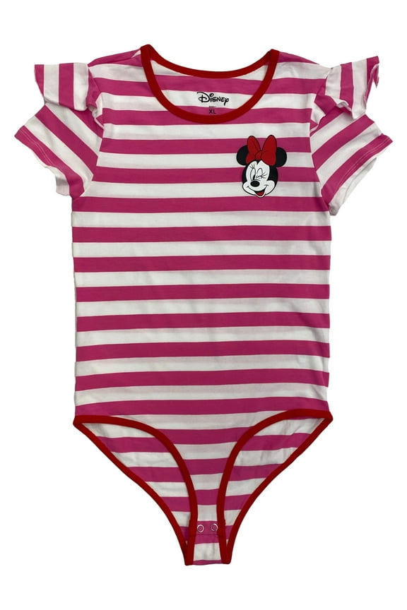 Girls Pink Stripe Minnie Mouse Snap Bottom Bodysuit Tee Shirt Small 6-6X