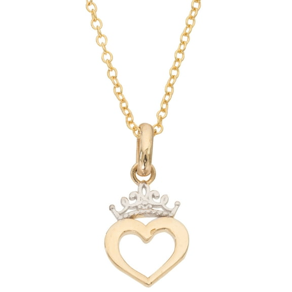 Disney Girls Princess 10kt Yellow Gold Heart Crown Pendant, 18