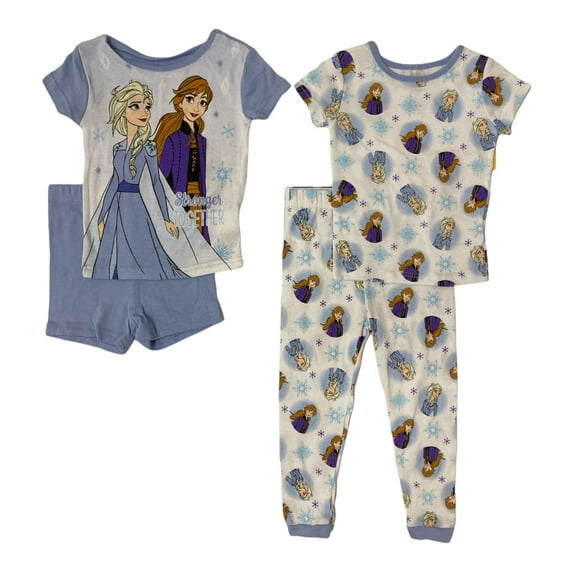 Disney Girls Princess 4 Piece Short Sleeve Cotton Pajama Set (Frozen, 8)