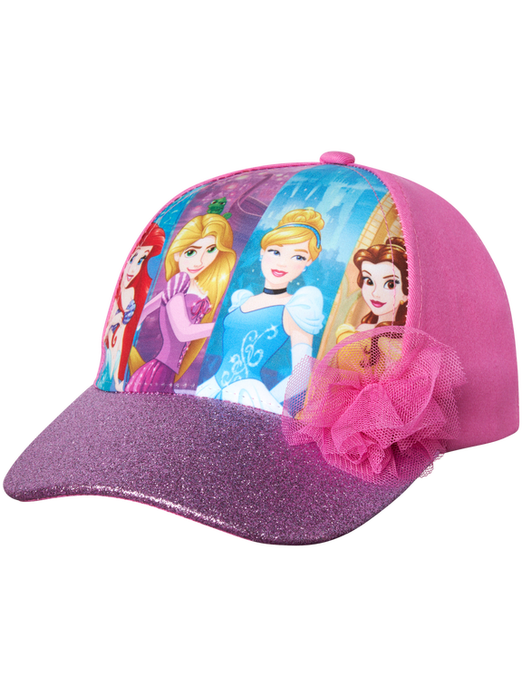Girls Princess Glitter Baseball Cap - Frozen Elsa, Anna, Cinderella, Belle, Ariel (2-7)