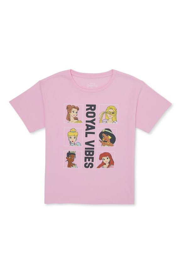 Girls Princess Royal Vibes Graphic Tee with Short Sleeves Crew Neck Casual T-Shirt, Size XS-XL