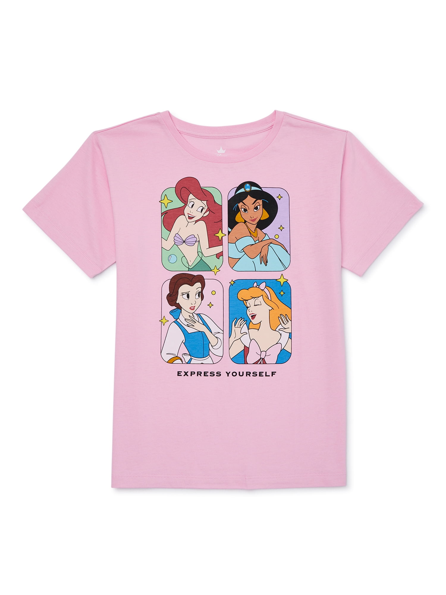 Disney Girls Princesses Express Yourself Crew Neck Short Sleeve Graphic T Shirt Sizes 4 16
