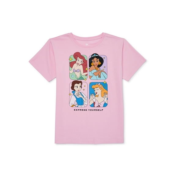 Disney Princesses Express Yourself Girls Short Sleeve Graphic T-Shirt, Sizes 4-16