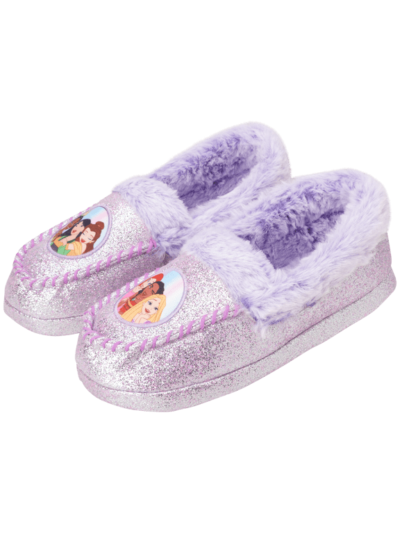 Girls' Princesses Slippers – Fuzzy Slipper Moccasins – Non-Skid Slippers (Little/Big Girl)