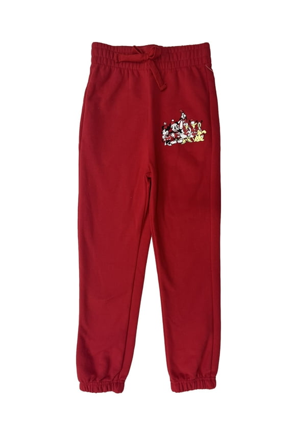 Girls Red Mickey Mouse & Friends Christmas Joggers Sweat Pants Large