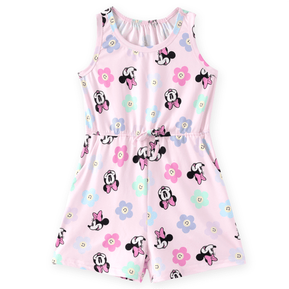Disney Girls Rompers Minnie Mouse Graphic Jumpsuits Flower Floral Summer Cute Pink Outfits Kids 6-7Y