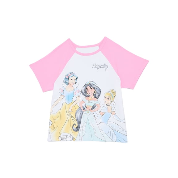 Disney Princess Girls Raglan Graphic Tee with Short Sleeves, Sizes 4-16