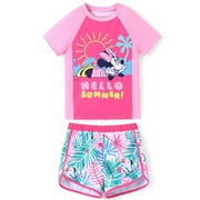 Disney Girls Swimsuits Minnie Graphic Swim Top and Shorts Bathing Suits 2 Pieces Sets Sizes 6-12