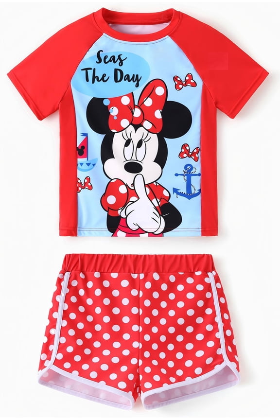Girls Swimsuits Minnie Mouse Graphic Swim Top and Shorts Summer Pink Bathing Suits Beach Bikini 2 Pieces Sets Sizes 2-9