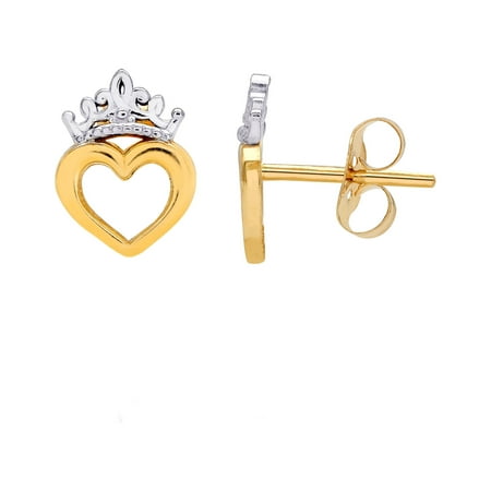 Disney Girls/Tween 10KT Yellow Gold Heart Crown Earrings