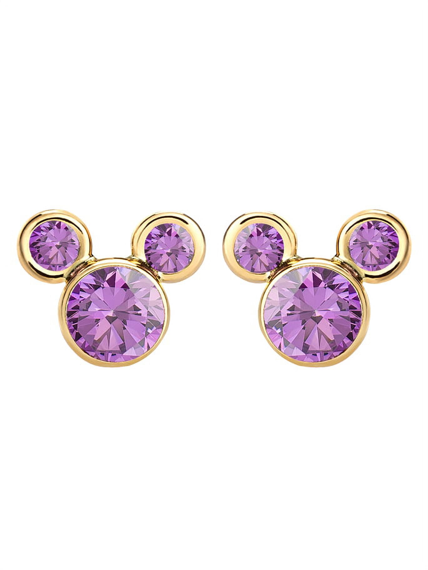 Disney Girls/Tween Mickey Mouse 10kt Gold Purple Cubic Zirconia Stud Earrings