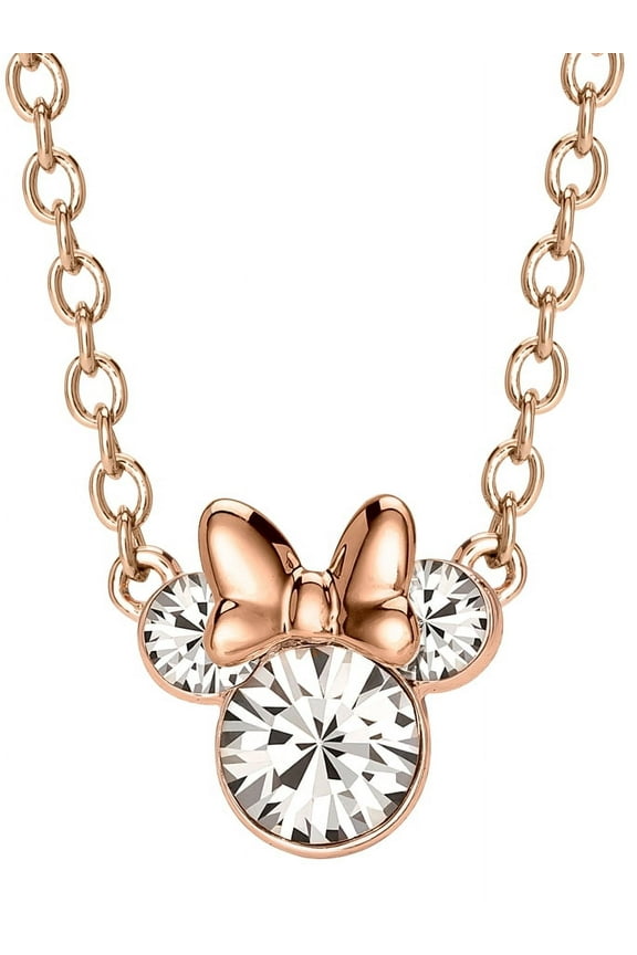 Disney Girls/Tween Minnie Mouse Sterling Silver 14kt Gold Plated Cubic Zirconia Necklace, 16" + 2" Chain