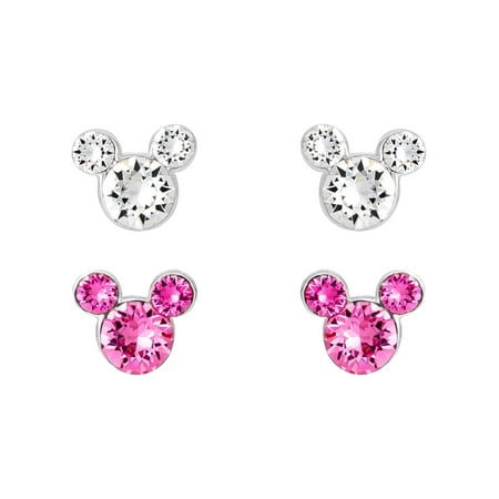 Disney Girls/Tween Sterling Silver Crystal Mickey Mouse Earring Set