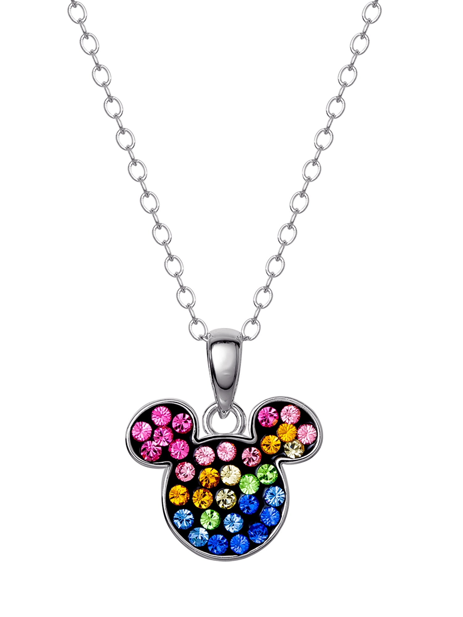 MICKEY MOUSE Disney Girls/Tween Sterling Silver Mickey Crystal Pendant 16"+ 2" Chain