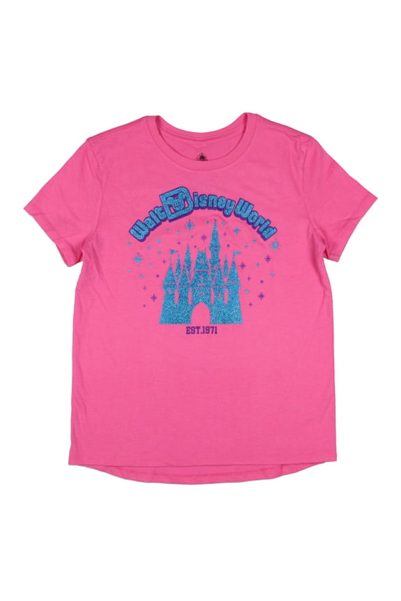 Disney Girls' Walt Disney World Cinderella Castle Glitter Logo High-Low Hem Kids T-Shirt