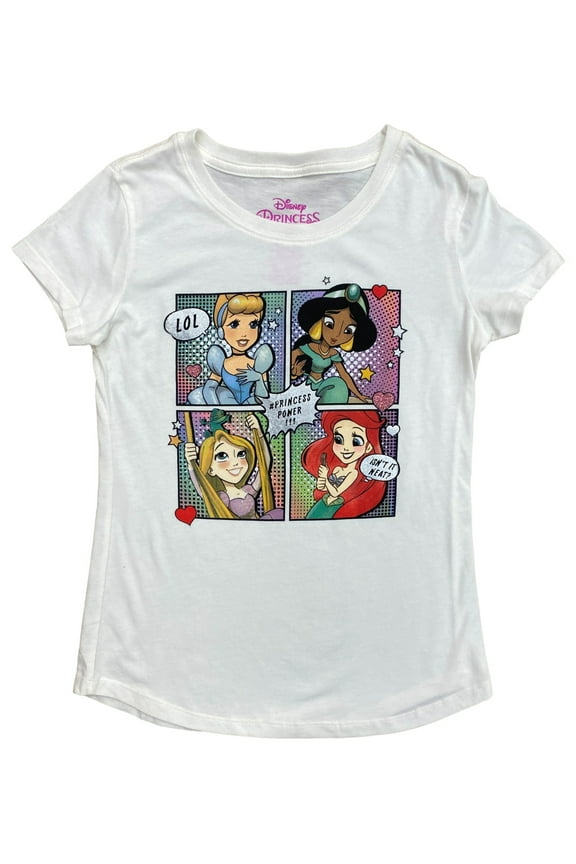 Girls White Princess Power Ariel Jasmine T-Shirt Tee Shirt Large 10-12