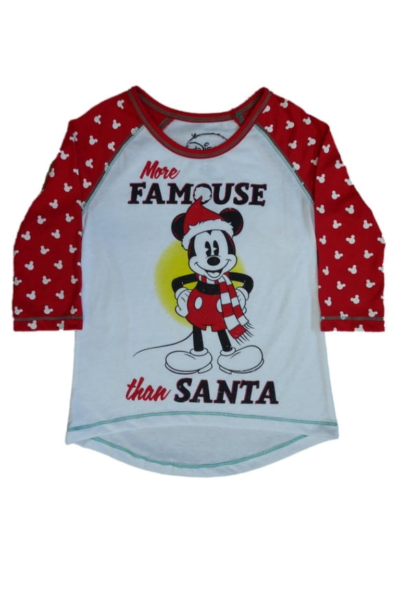 Girls White Red Mickey T-Shirt More Famous Than Santa Tee M