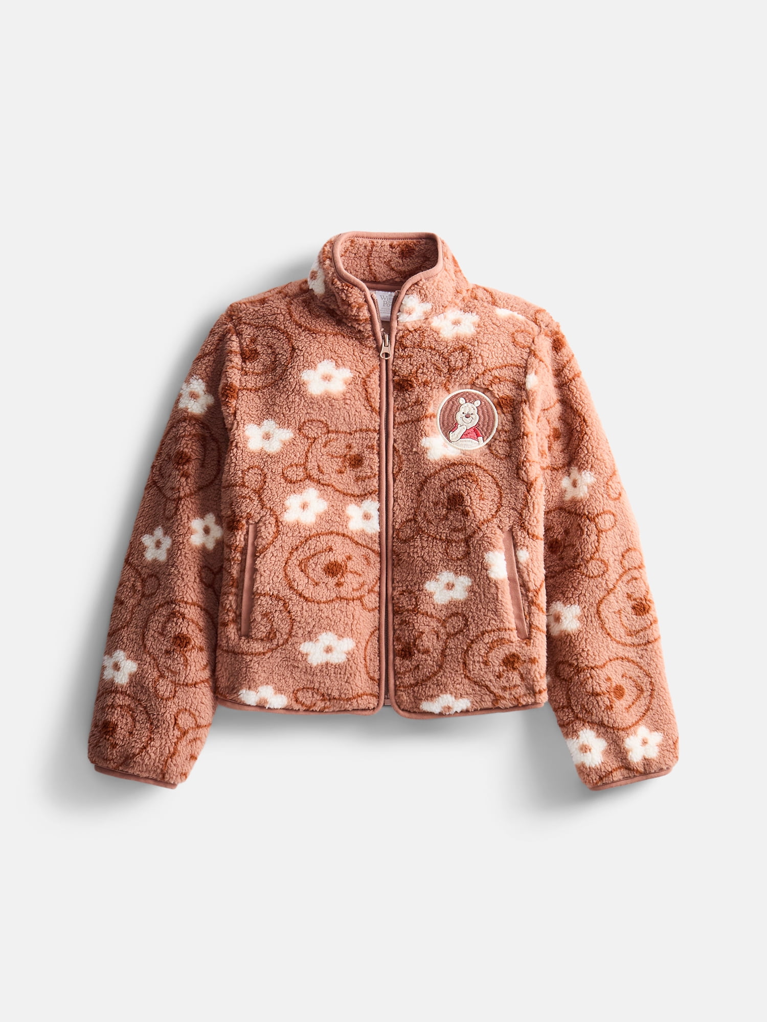 Disney Girls Winnie The Pooh Allover Print Fleece Zip Up Jacket, Size 4-16