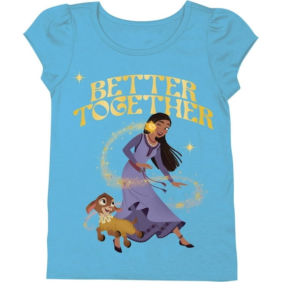 Disney Girls Wish Movie Asha Star & Valentino Short Sleeve T-Shirt-Sizes 2-16, Turquoise, 10-12