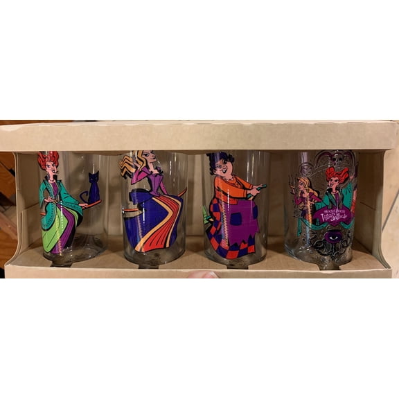 Disney Parks Hocus Pocus Sanderson Sisters Glass Beverage Glasses Set of 4