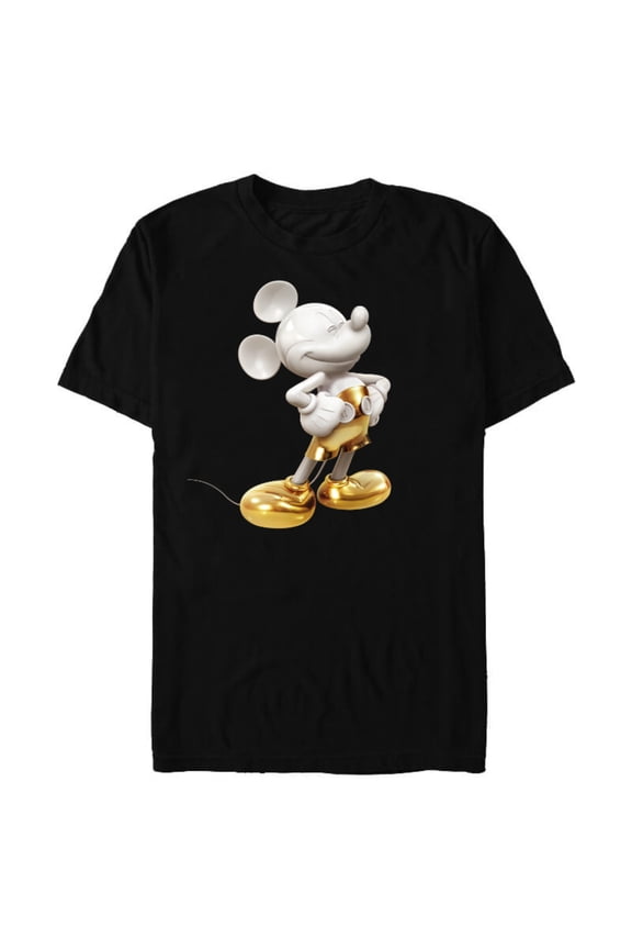 Gold Mickey Mouse Pose - Short Sleeve Blended T-Shirt for Adults -Customized-Black