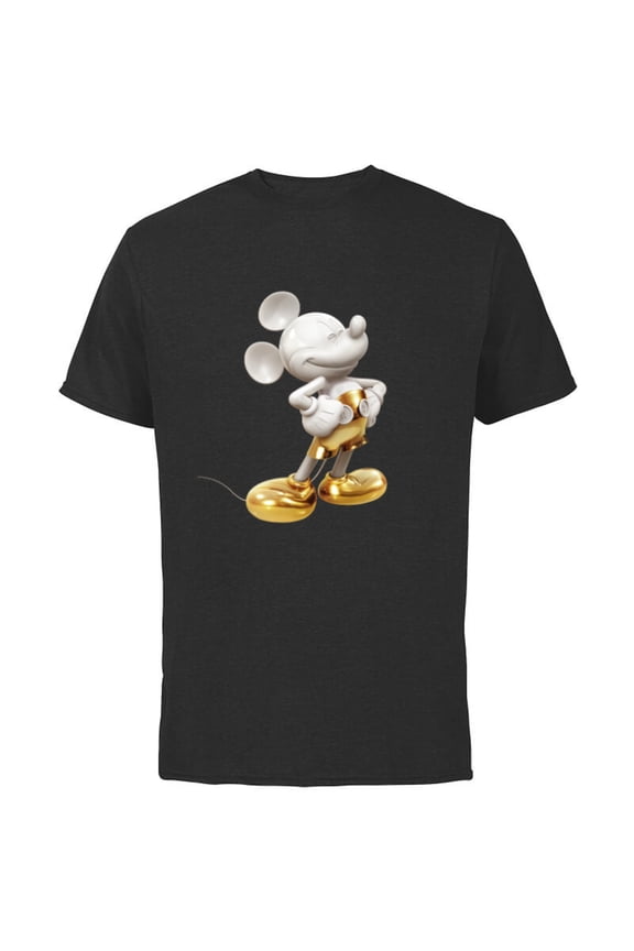 Gold Mickey Mouse Pose - Short Sleeve Cotton T-Shirt for Adults -Customized-Black