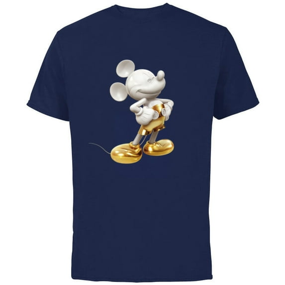 Disney Gold Mickey Mouse Pose - Short Sleeve Cotton T-Shirt for Adults -Customized-Navy