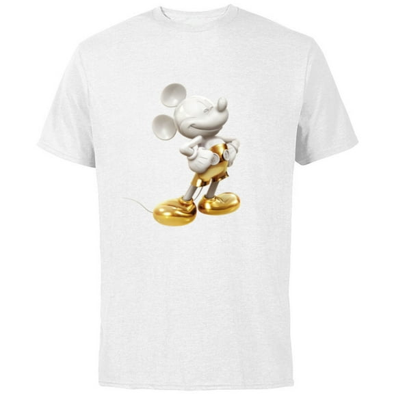 Disney Gold Mickey Mouse Pose - Short Sleeve Cotton T-Shirt for Adults -Customized-White