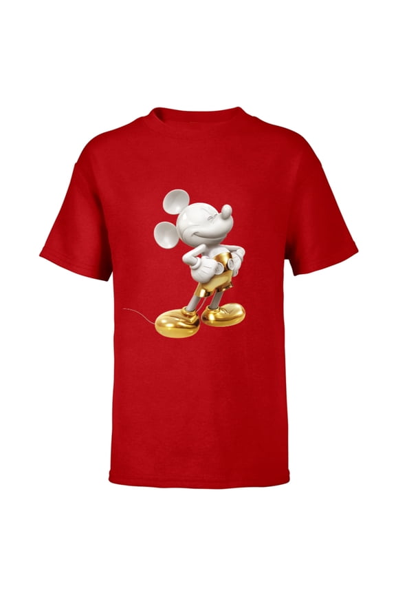 Gold Mickey Mouse Pose - Short Sleeve T-Shirt for Kids -Customized-Red