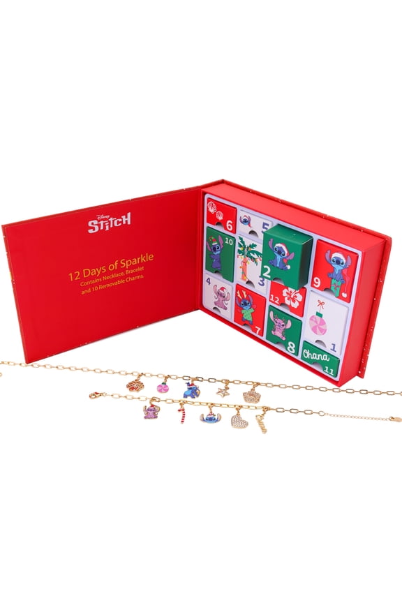 Gold Tone Stitch Women's Charm Necklace and Bracelet Advent Calendar
