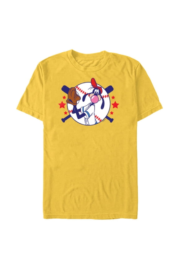 Goofy Baseball Pitcher Bubble Gum Distressed - Short Sleeve Blended T-Shirt for Adults - Customized-Yellow