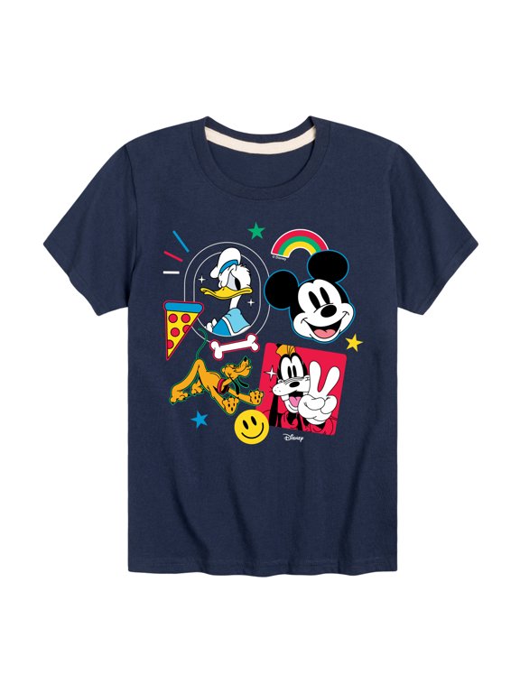 - Goofy Donald Mickey Pluto Stickers Boys' Short Sleeve Graphic T-Shirt